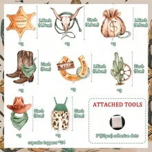 24 piezas de decoraciones para cupcakes con temática de vaquero, toppers de cupcakes con tema de vaquero y vaquera del oeste, palitos con sombrero y bota rústicos para decoración de cupcakes, suministros para fiestas de cumpleaños - Multicolor - Ver 5