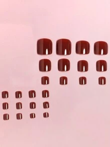 VV MEI JIA ER Instantly Upgrade Your Look With 24pcs Short Square Solid Minimalist Full Cover Fake Toenail Kit Press On Nails Nail Supplies - Burgundy - View 5