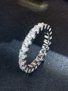 1枚极简主义立方氧化锆戒指，女士款，情人节礼物，结婚纪念日派对首饰 - 銀色 - 查看 34