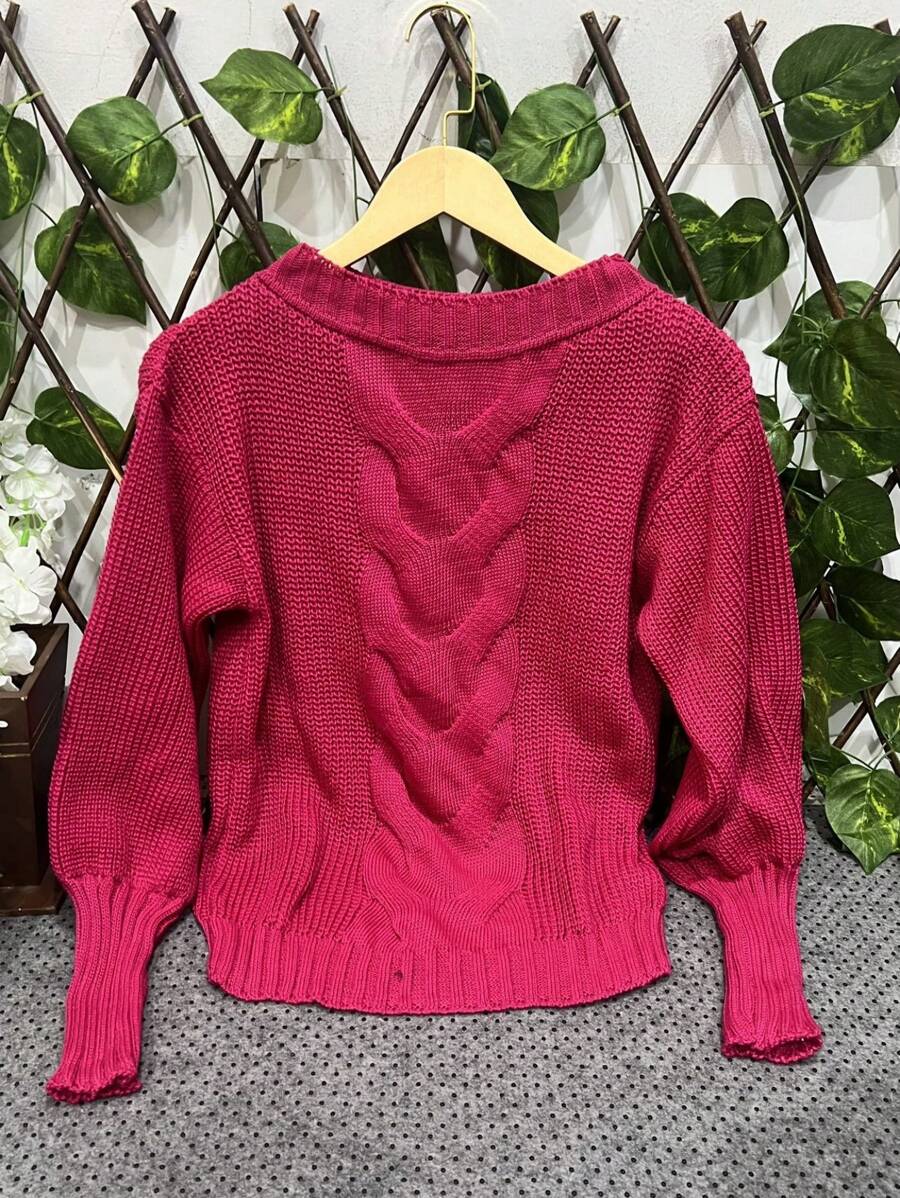 Women Sweaters - 玫瑰紅 - 查看 1