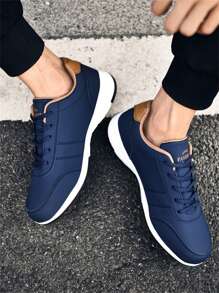 Men's MD Sole  Classic Style Fashionable Breathable Running Shoes, School Youth Lightweight Slim Fit Anti-Slip Versatile Outdoor Sports Leather Casual Sneakers, Big Sizes - Yellow Blue - View 7