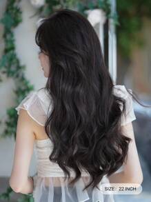 7JHH WIGS 自然黑色夹式接发，长波浪卷，3 片装，柔软全合成纤维，隐形夹式假发片，适合女性日常佩戴，22 英寸