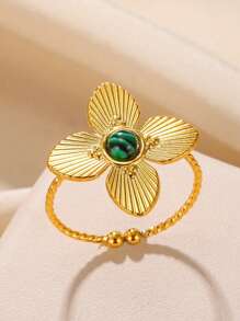 1 Pc Vintage Turquoise Rings For Women Gold Color Stainless Steel Adjustable Open Rings Bohemian Summer Jewelry Gift