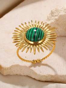 1 Pc Vintage Turquoise Rings For Women Gold Color Stainless Steel Adjustable Open Rings Bohemian Summer Jewelry Gift
