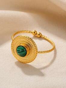 1 Pc Vintage Turquoise Rings For Women Gold Color Stainless Steel Adjustable Open Rings Bohemian Summer Jewelry Gift