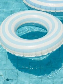 1pc PVC Thick Small Retro Blue Striped Swim Ring, Outdoor Inflatable Sport Accessory