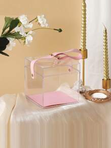 1pc Transparent Acrylic Gift Box Wedding Favor Box Handled Gift Package Box - Transparent Color - View 2
