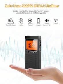 1入組便攜式口袋收音機，可收聽數字AM FM WB電台，具有最佳接收效果，清晰的液晶顯示屏，鬧鐘，耳機插孔，電池操作的收音機，適用於家庭、慢跑、戶外露營等 - 1PC(灰色) - 查看 3