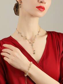 4入組鑽石珠寶套裝，閃亮項鍊耳環手鐲套裝，適用於婚禮手拿包/晚宴籠袋/信封手拿包/婚禮晚會新娘手拿包，Tready派對袋和新娘袋，適用於派對，婚禮，晚宴，配搭婚紗，正式禮服，晚禮服，生日裙，派對裙 - 金色 - 查看 3