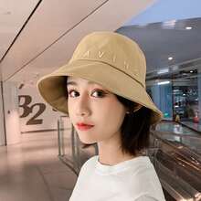1 件女士字母刺绣渔夫帽，春季户外时尚防晒帽 - 卡其色 - 查看 1