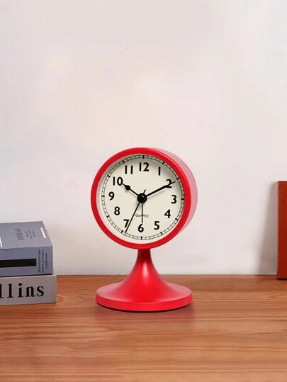 1pc Nordic Style Metal Round Alarm Clock, Vintage Creative Silent Desk Clock, Student Bedside Night Light Clock, Home Decor, Bedroom Decor Gift, Birthday Graduation Digital Clock, Dorm Decor, Back To School Decor, School Surprise, Study Supplies (Battery Not Included)