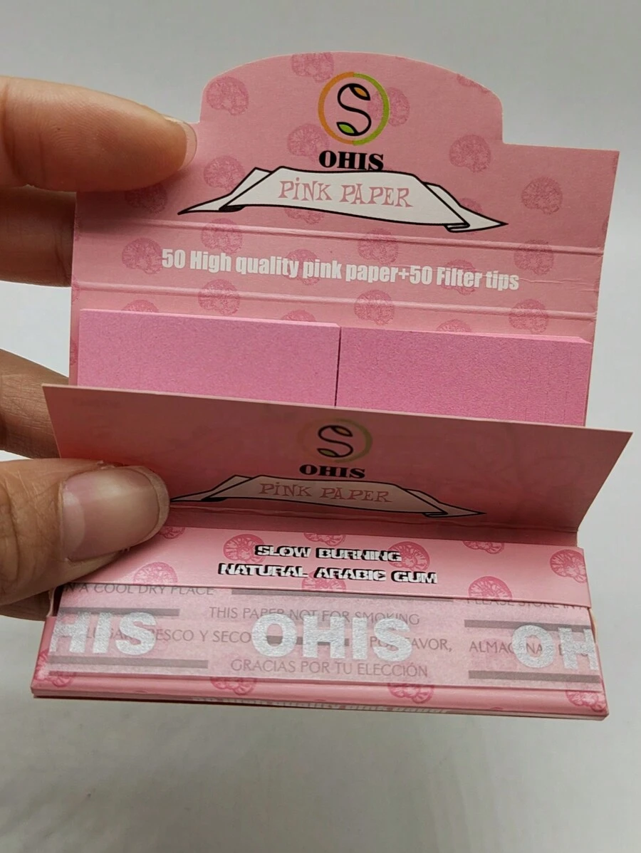 1 Booklets OHIS Rolling Paper With Filter Tips 1 1/4 Size 78 Mm - Pink - View 1