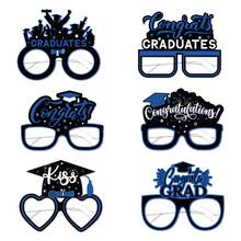 6/12PCS 2024 Graduation Paper Decoration Glasses, Congratulation Graduation, Happy Graduation Graduation - Blue - View 1