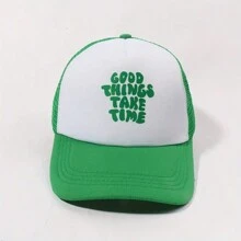 Good Things Take Time Color Block Boys And Girls Baseball Cap - Unisex Breathable Mesh Breathable Trucker Hat - Green - View 1