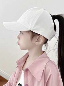 1pc Children Casual And Fashionable Solid Color Baseball Cap With Ponytail Hole, Sun Ion And Suitable For Outdoor And Daily Use - White - View 4
