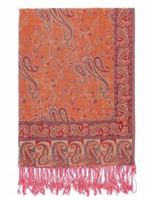 1 件女士时尚保暖佩斯利花纹印花围巾，经典佩斯利头巾和披肩，可搭配长袍穿着。 - 橘色 - 查看 8