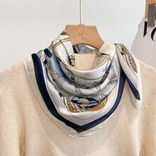1pc 70cm Square Vintage 3d Printed Scarf For Women, Imitation Silk Satin Professional Neck Scarf Bandana,Hair Band,Head Band Ideal For Dressing Up Your Look