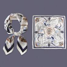 1pc 70cm Square Vintage 3d Printed Scarf For Women, Imitation Silk Satin Professional Neck Scarf Bandana,Hair Band,Head Band Ideal For Dressing Up Your Look