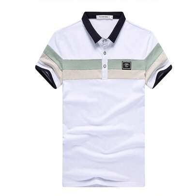 Camiseta De Polo A Rayas Con Bloqueo De Color Sólido Para Hombre