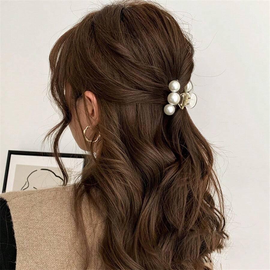 1 件女士仿珍珠装饰发爪夹，精致小发夹，适合马尾辫、刘海、分层头发，极简主义百搭发饰，适合日常佩戴发夹发夹发夹发夹发夹，学校用品，大学，珍珠发饰
