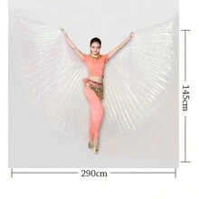 1pc Women's Belly Dance Wings With Stick, Belly Dance Accessory, Costume Carnival Festival Party Performance White & Colorful Wings Prop, Halloween - Color White - View 8
