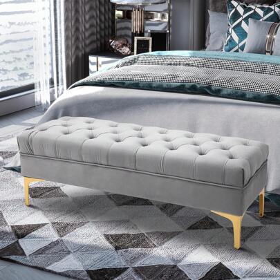  HOMCOM Banco Pie de Cama Taburete Pie de Cama con Asiento Acolchado y Patas Metálicas Banqueta de Dormitorio para Entrada Pasillo Carga 120 kg 118x45x42 cm Gris