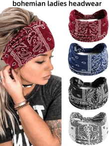1入組波西米亞復古洋紋瑜伽運動女士頭帶，彈性吸汗髮帶