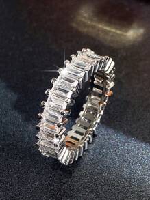 1枚极简主义立方氧化锆戒指，女士款，情人节礼物，结婚纪念日派对首饰 - 銀色 - 查看 13