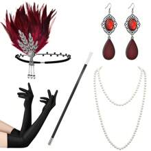 4入組/7入組1920年代頭飾套裝，羽毛頭帶+珍珠手鍊+耳環+手套配件套裝，適用於派對舞會服飾配件單身派對舞會配件宴會服裝配件