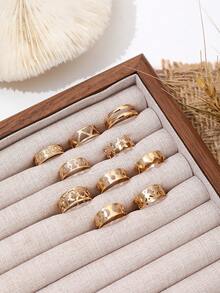 10入組星月剪裁幾何圖案可調節開放式腳趾環,適用於沙灘 - 金色 - 查看 3