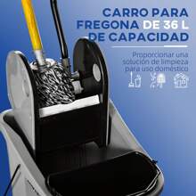 HOMCOM Cubo de Fregona con Ruedas Capacidad de 36L Carro de Limpieza con Escurridor de Presión Abajo y 2 Cubetas Separadas 54x41x91,5 cm Gris