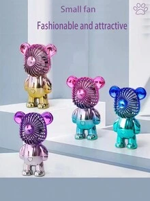 Cute Bear Shaped Portable Mini Fan, Multicolor Ombre Design, Ideal For Summer Use