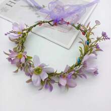 1pc Women's Floral Headband, Elegant Nature Style Simulated Flower Crown Headpiece, Suitable For Bride, Bridesmaid, Wedding, Beach Vacation, Stage Performance Valentine's Day Accessories - Red - View 5