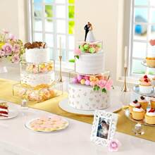 1pc Clear Acrylic Cake Stand, Square Shape Fillable Cake Display Stand With Lid, Floating Birthday Wedding Party Cake Decoration Centerpiece - Clear - View 5