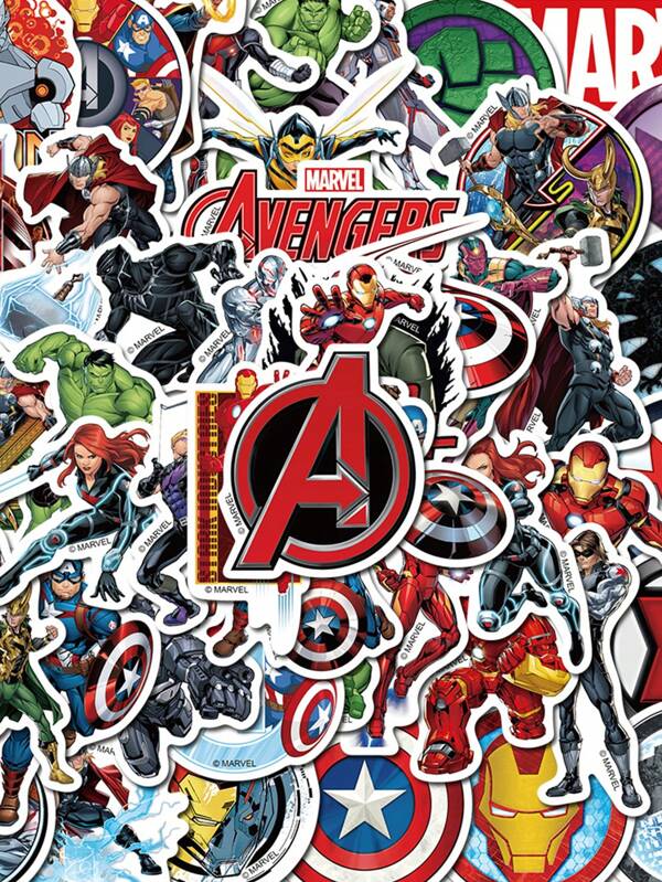 Disney 50pcs Disney Avengers SteveRogers Cartoon Stickers Self Adhesive DisneyMarvel Stickers Handbooks Mobile IPad Water Cup Waterproof Stickers