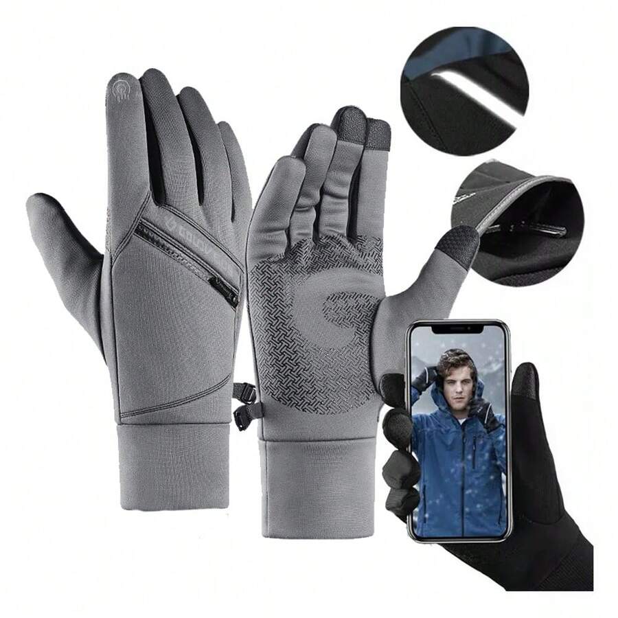 Guantes Proteccion Derrape Pantalla Táctil Impermeable Moto - Gris - Ver 1