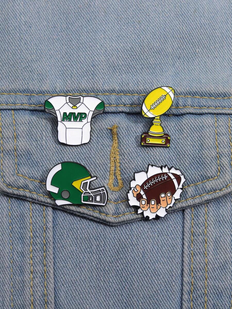 4 Piezas Creativas De La Serie Deportiva De Rugby Protector De Rugby Para El Pecho Con Diseño De Dibujos Animados, Decoración Para Abrigos Para Regalar A Amigos - Multicolor - Ver 1