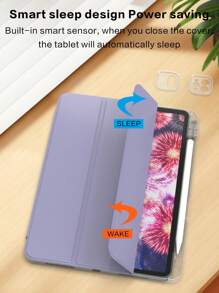 镜面苹果三折折叠防摔 iPad 平板电脑保护套 兼容 iPad 带透明高透明度亚克力连接笔槽笔架-薰衣草紫 - 薰衣草紫 - 查看 8