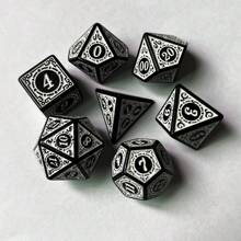 7pcs/Set Complex Antique Patterned Multi-Sided Dice With Unique Numbers For Collection, Board Games,Adult Party Games Suitable For Halloween/Christmas/Thanksgiving - View 1