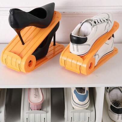 1件家用可调节鞋架鞋子收纳工具节省空间收纳架可调节双层分层鞋托盘放置在鞋柜中节省鞋柜空间纯色简约