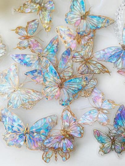 1pack(20pcs) Iridescent Butterfly Shaped Stickers For Diy Scrapbooking, Journaling Decoration