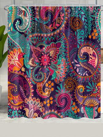 1PC Bohemian Floral Shower Curtain, Bath Curtain,Waterproof Polyester Fabric Gardon Shower Curtains,Bathroom Decor,Mandala Shower Curtain Set With 12 Plastic Hooks (72*72inch/182cm*182cm)