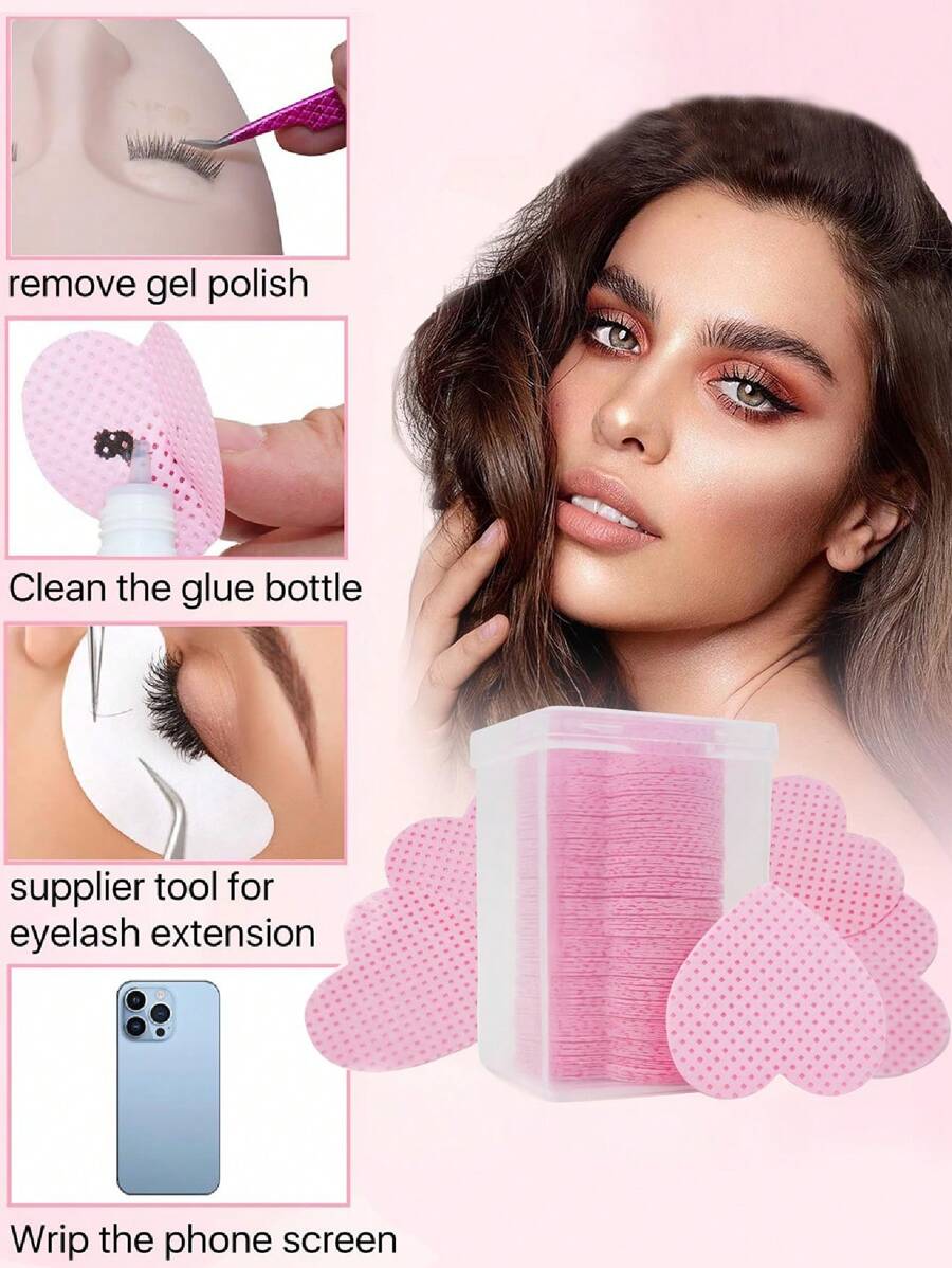 200Pcs Nail Wipes Cleaning Pads Pink Cleaning Wipe Eyelash Extension