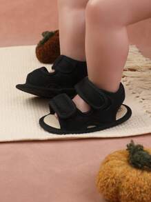 1pair Unisex Mesh Fabric Design Flat Sandals, Infant Walking Shoes For Spring, Summer And Autumn - Black - View 4