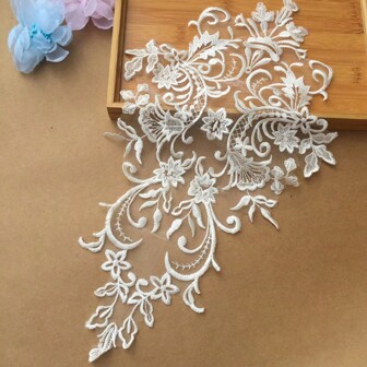 1pc White & Gold Water Soluble Flower Embroidery Bridal Applique Patch