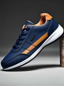 Men's MD Sole  Classic Style Fashionable Breathable Running Shoes, School Youth Lightweight Slim Fit Anti-Slip Versatile Outdoor Sports Leather Casual Sneakers, Big Sizes - Yellow Blue - View 2