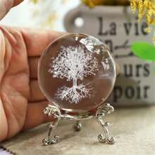 1pc Creative 3d Laser Engraved Crystal Ball With Tree Of Life Design And Silver Base, Perfect Gift For Mother's Day, Desk Home Decoration For Living Room, Bedroom, Study, Entryway, Etc. - Multicolor - View 3