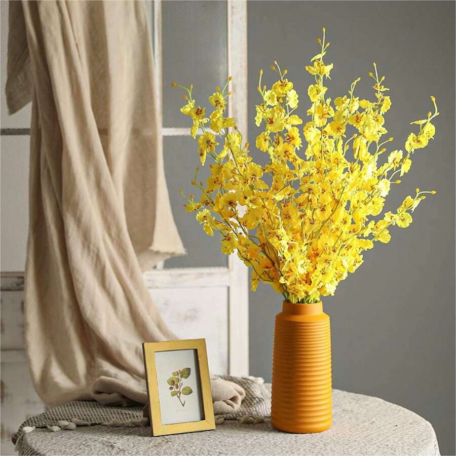 12pcs Artificial Dancing Lady Orchid Flowers Without Vase For Indoor Decoration, Spring Welcome Flowers - Yellow - View 1