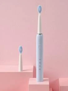 1 Pieza Cepillo de dientes eléctrico con temporizador inteligente, cepillo de dientes resistente al agua para el hogar y 2 Piezas de cabezal de cepillo - Celeste - Ver 1