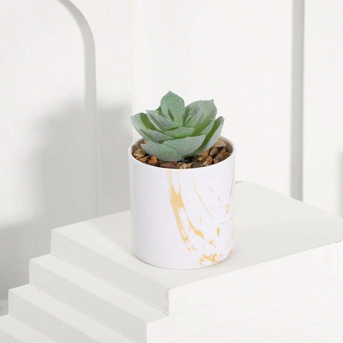 3pcs Artificial Succulent Plants Set, Includes Green Succulents In